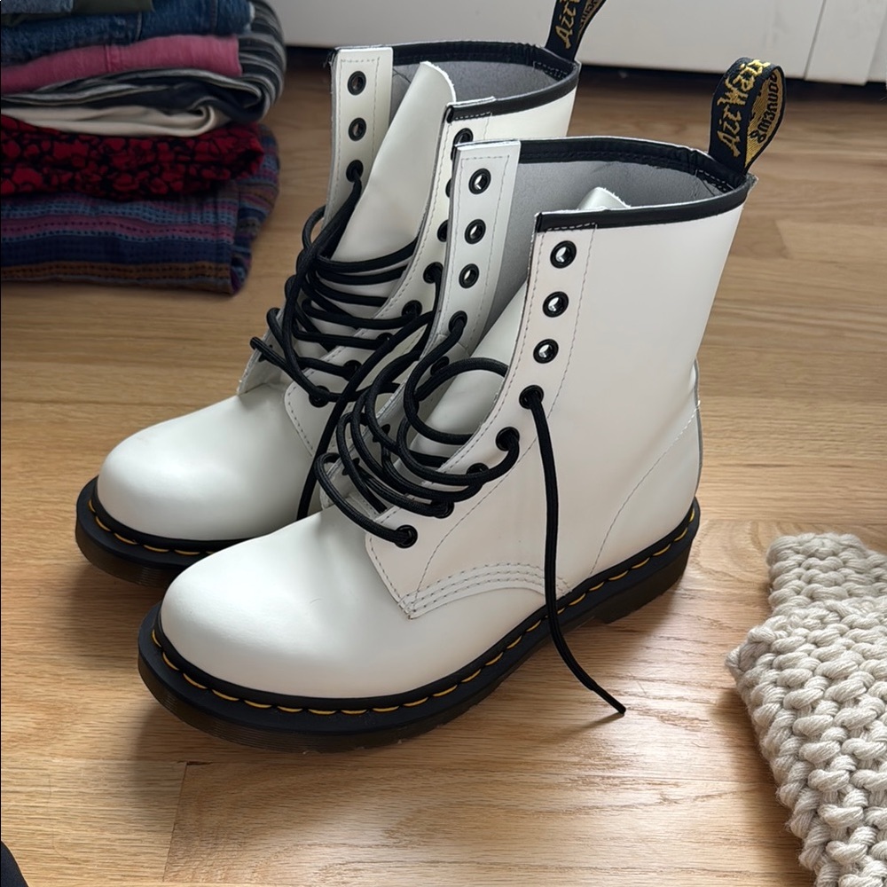 Dr. Martens White Combat Boots with Black Accents, New no box
